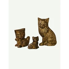 Vintage Trio of Brass Cats Kittens Paperweights 1.5"  2.5" and 4" tall