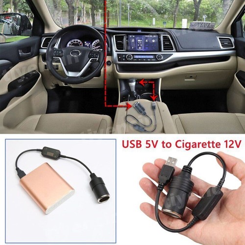 5V USB Male To Female 12V Socket Car Cigarette Lighter Converter Adapter Black - Picture 5 of 10