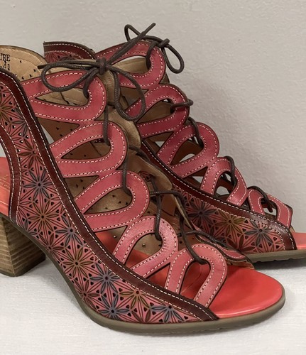 L’Artiste by Spring Step Laure Pink Hand Painted Floral Block Heel Sandals EU41 - Picture 2 of 15
