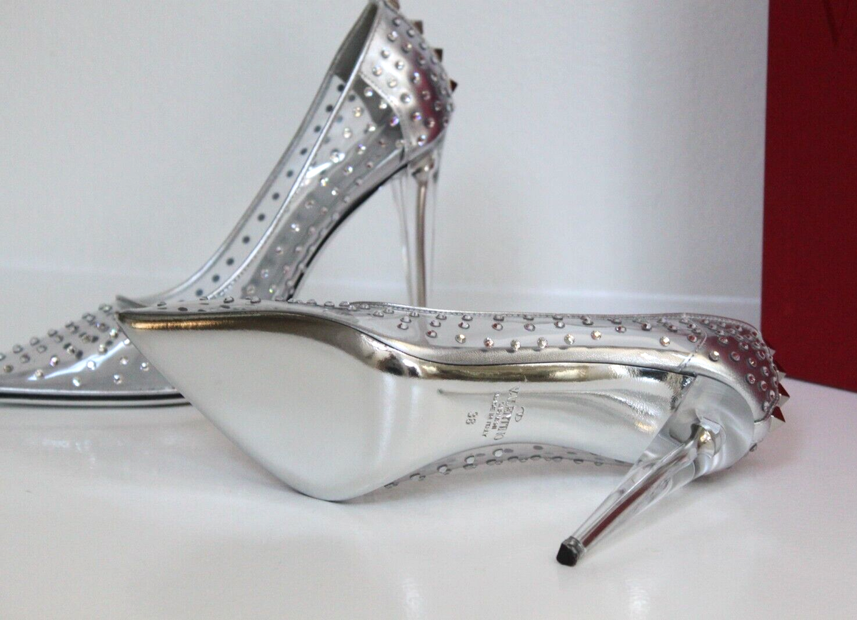 New sz 8 / 38 Valentino Garavani Crystal Embellished Clear Pointed