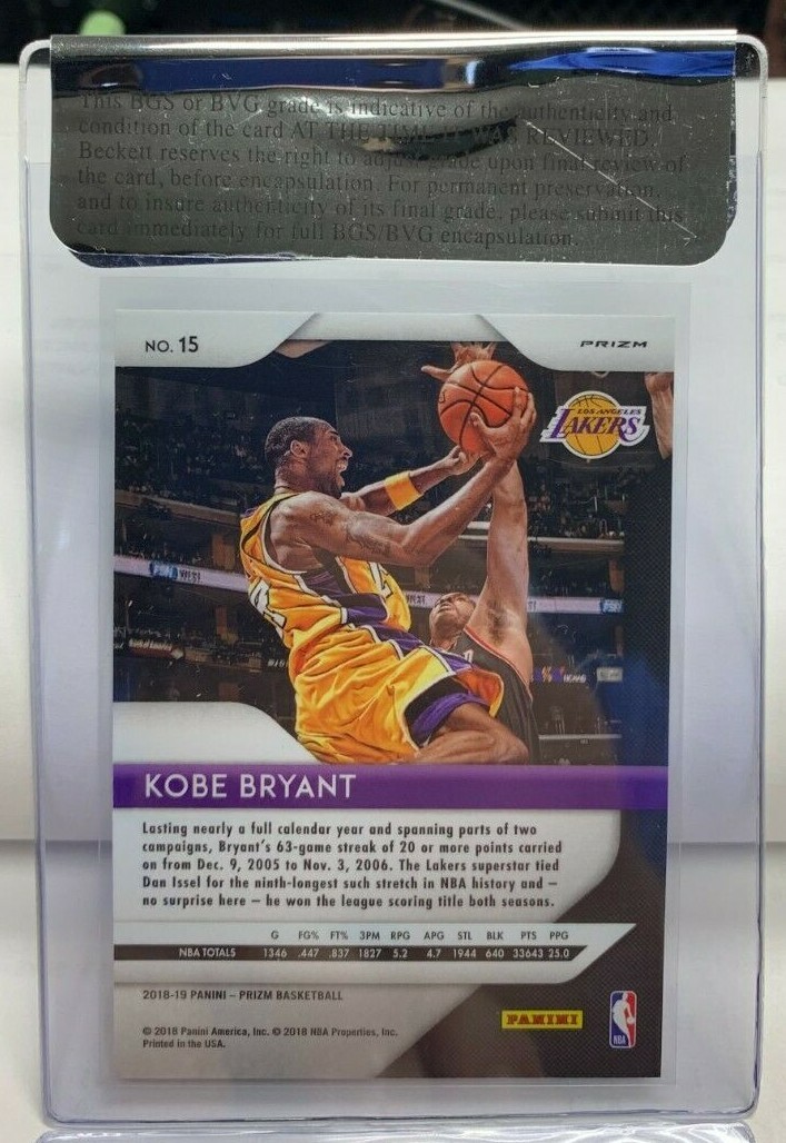 Kobe Bryant 2018-19 Panini Prizm Silver Prizm #15 SP BGS/RCR 9 