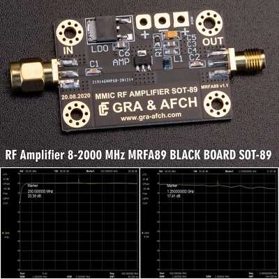 GRA & AFCH RF Amplifier LNA 8-2000 MHz, GAIN = 20 dB, P = +20 dBm + LDO MMIC MRFA89 SOT-89