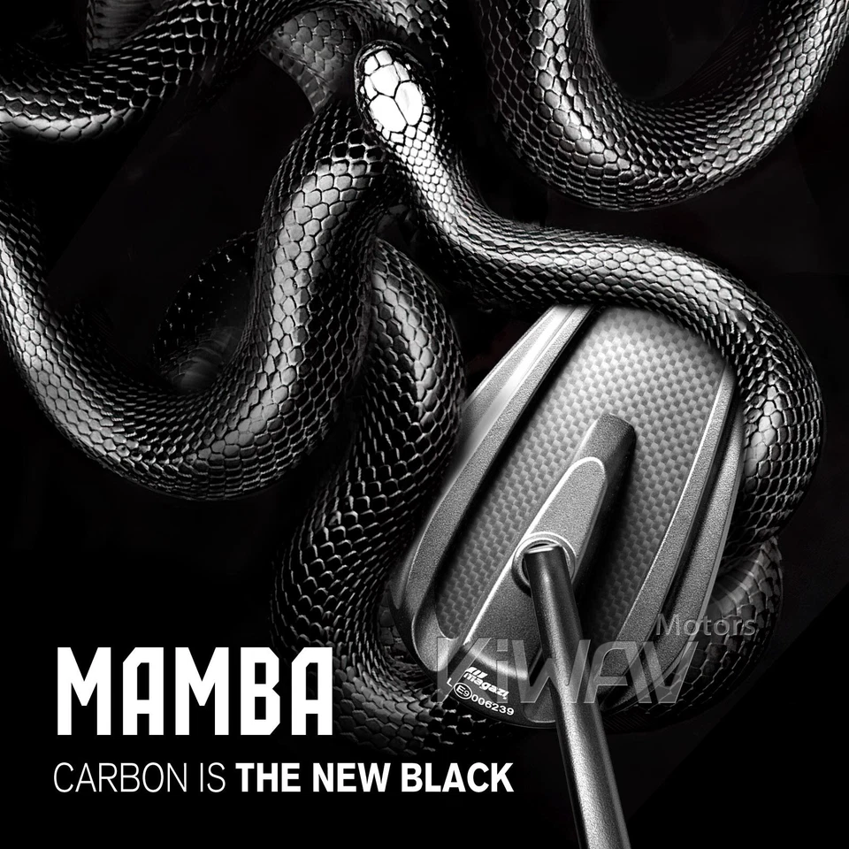 Espejos retrovisores MAMBA negro mate carbono se adapta a 8 mm para scooters Vespa Kymco TGB Foto 3 de 4