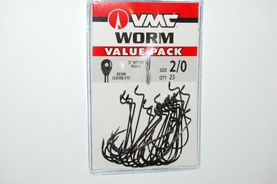 VMC Value Pack 3 Degree Offset Point Worm Hooks - Resin Closed Eye 25 Per Pack!