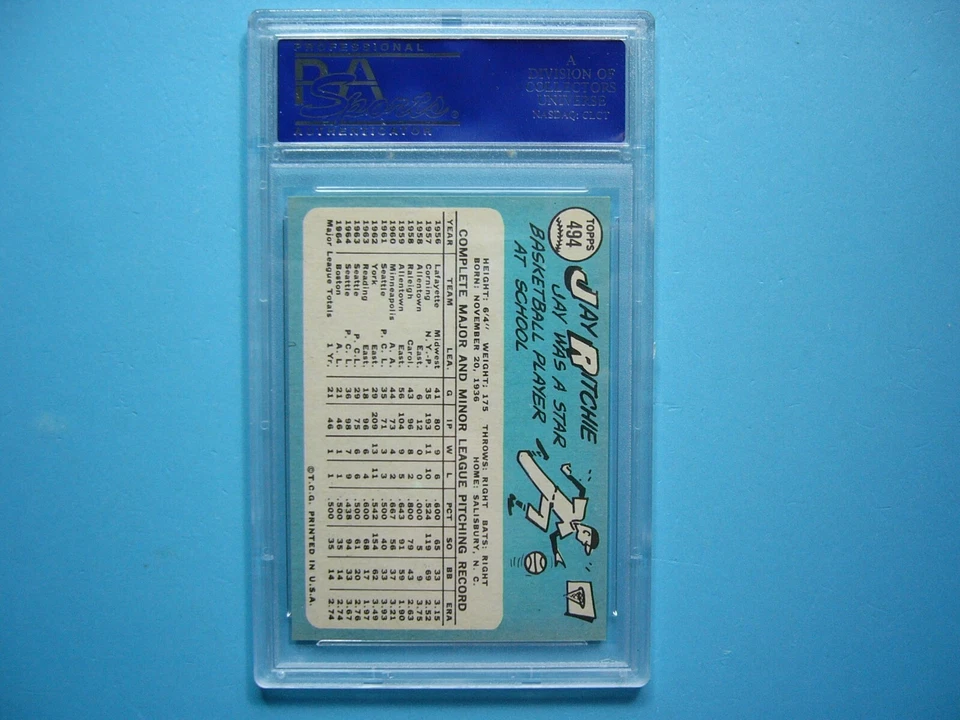 1965 TOPPS MLB BASEBALL CARD #494 JAY RITCHIE PSA 8 NM/MINT SHARP+ GL - Image 2 of 2