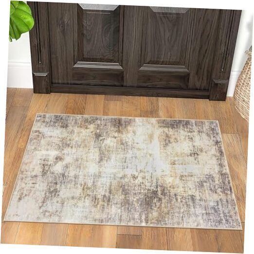 Small Abstract Beige Brown White 2x3 Ft Rectangular Area Rug