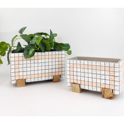 Urban Brix Rectangular 26cm Concrete Planter Flower/Plant Pot Decor  White/Pink | eBay