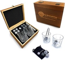 Whisky Glass and Stones Gift Set in a Crafted Wooden Box Whiskey Birthday Gifts