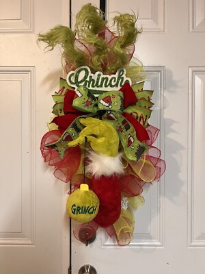 Christmas Mean One Green Monster Swag with Green Hand and Red Ornament