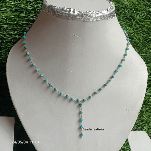 3-4 mm Natürlicher Türkis Vergoldet Rosenkranz Perlen Kette Edelstein Halskette - Bild 3 von 6