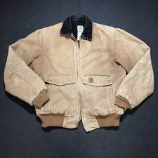 VTG Carhartt J165 BRN Quilt Lined Corduroy Collar Bomber Jacket Mens Large Tall