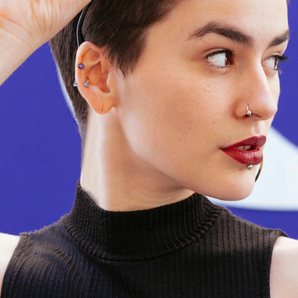 3 mm Prong Set CZ Circular Barbell Horseshoe Helix Nose Septum Tragus Lip 16G - Image 2 of 4