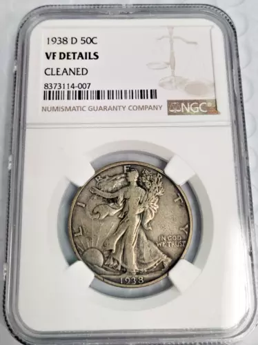 1938-D Walking Liberty Half Dollar | NGC VF Details, Cleaned J355