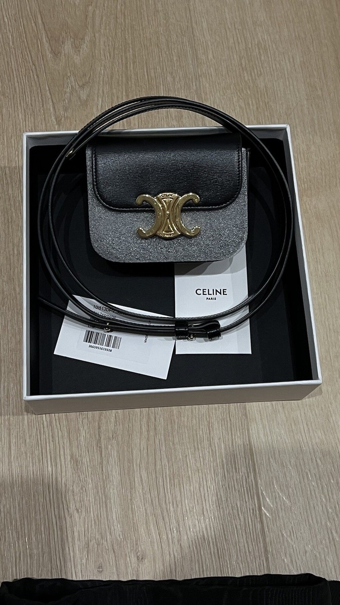 ★関税込★CELINE★Mini Triomphe Bag in Shiny Calfskin Black CELINE Mini Triomphe Shoulder Bag Crossbody Leather Black