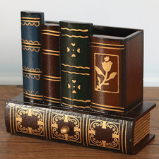 15cm Vintage Wooden Pen Holder Organizer Storage Home Office Desk Decor Ornament