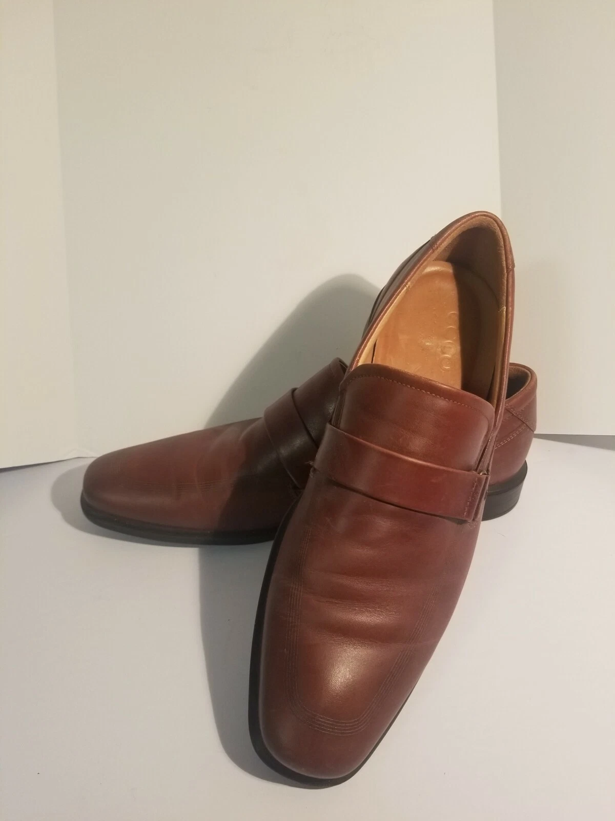 Mocassino Ecco da uomo EUR 45 US 12 13 marrone cinturino in pelle grembiule punta slip on