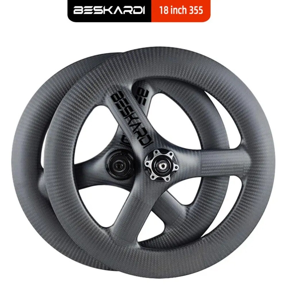 18 Inch Tri Spokes Carbon Folding Bicycle Wheelset 11 Speed
