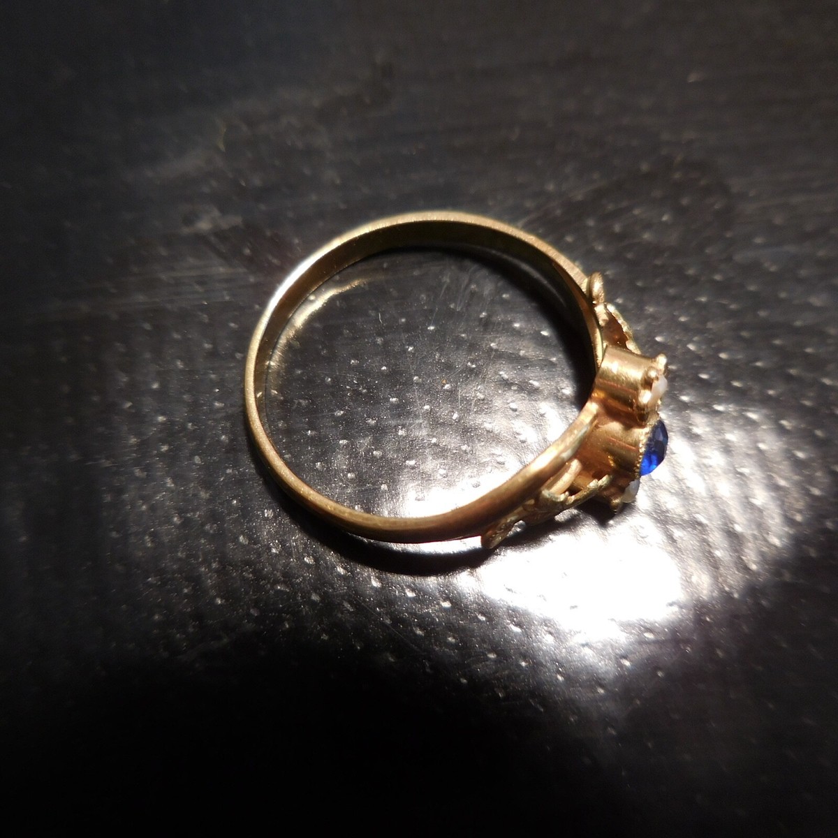 Bague Or Jaune Saphir Bleu Et Perles - Style Belle Époque - Occasion Collection