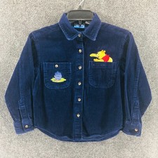 Vtg Disney Winnie the Pooh Honey Pot Corduroy Button Down Shirt Navy Size Small