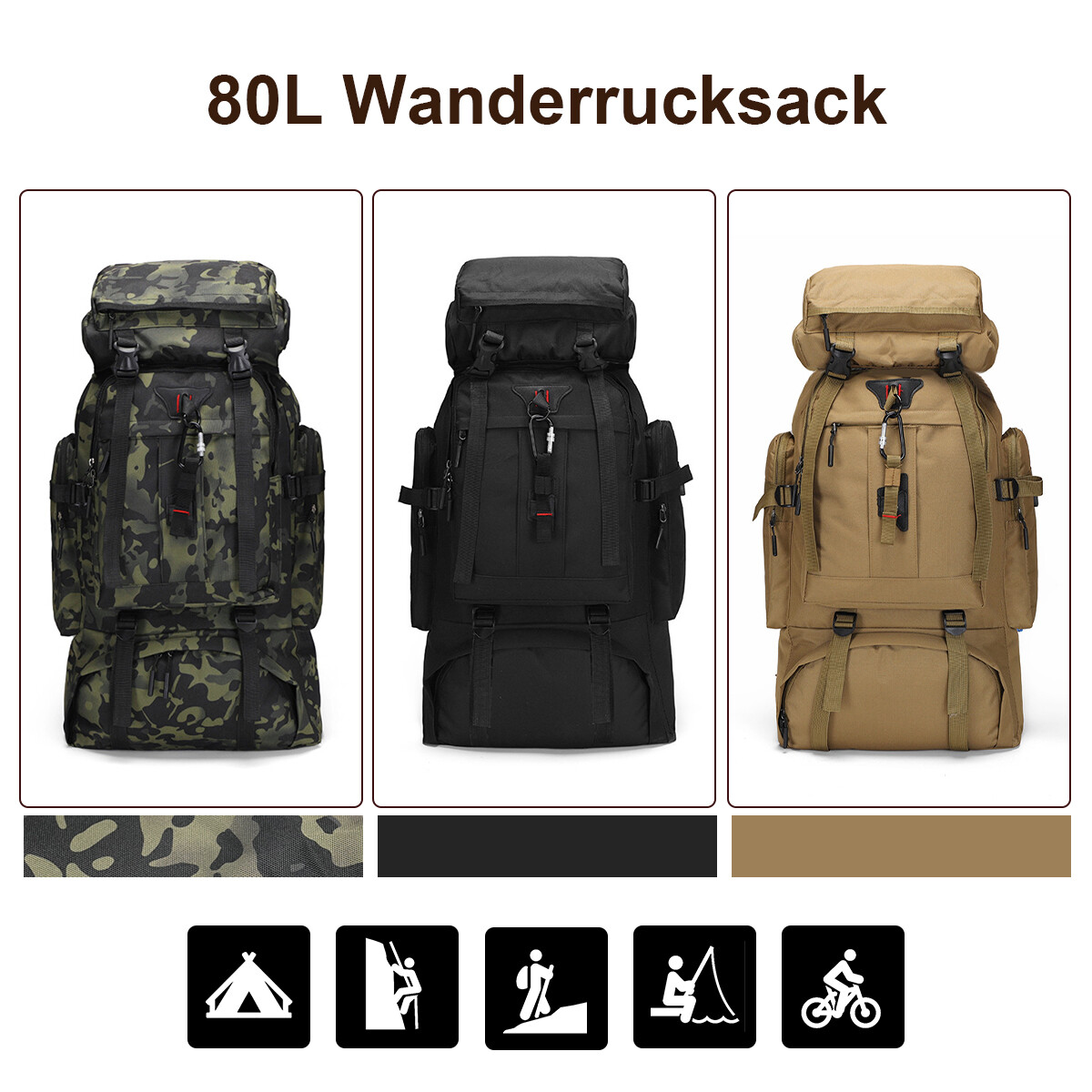 80L Outdoor Rucksack – Wasserabweisend, Mit Molle-System, Für Camping, Wandern Und Trekking