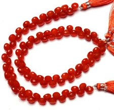 Natural Gem Carnelian 7MM Approx. Faceted Onion Shape Briolette Beads 8" Strand