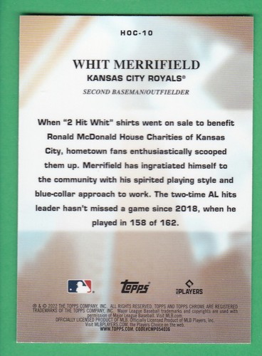 2022 Topps Chrome #HOC-10 WHIT MERRIFIELD Kansas City Royals Heart of the City - Picture 2 of 2