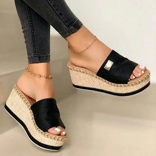 Womens Open Toe Sandals Wedge High Heels Slippers Beach Platform Shoes Slip On