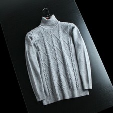 Mens Sweater Warm Knit Jumper Funnel Neck Wool Winter Long Sleeve Pullover
