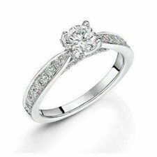 Massiver 14 Karat Weißgold 1,85 kt Rundschliff Diamant Verlobungsring simulie...