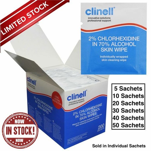 Clinell Skin Wipes 2 Chlorhexidine 70 Alcohol Antiseptic Travel