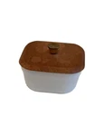 Vintage Fire King  Milk Glass 4" Square Dish Oven Ware Wooden Lid