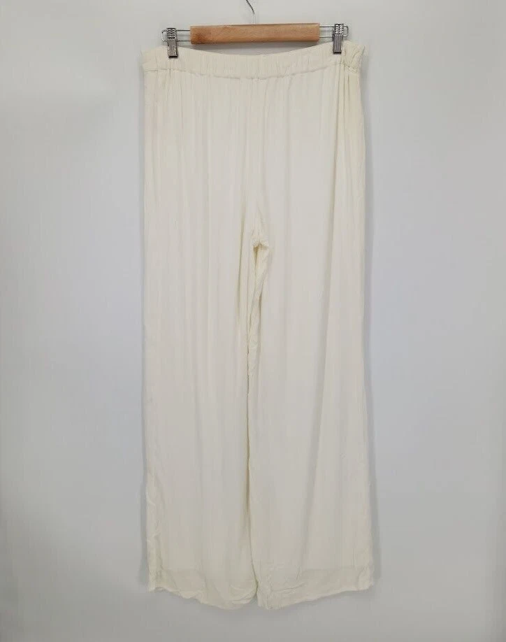 Nova Calça Crepe Feminina Natori Perna Larga Flowy Marfim Tamanho Pequeno - Imagem 2 de 4