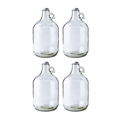 4-Pack 1 Gallon Glass Jug Set (128 Oz) W/ Polyseal Caps Multipurpose 1 Gallon