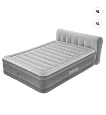 Bestway Headboard 18" Queen Air Mattress with Built-in Pump Gray