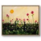 Mary Myers Original Abstract Expressionism 11x14 Pink flowers Golden Sun Signed — photo 1