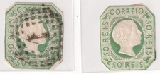 Portugal 1855 King Pedro V 50r Pair – Cut-to-Shape MH & Used Example