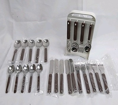 Vintage Oneida Northland Colormates Brown Stainless 24 pc Flatware