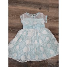 Rare Editions Girsl Dress Aqua Blue Floral Lace Bow Flower Party Size 4 5