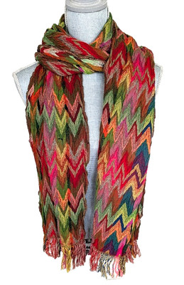 Marina D'Este Italy Multi Color Zigzag Wool Blend Scarf Wrap 12.5'' x 86'', NWT