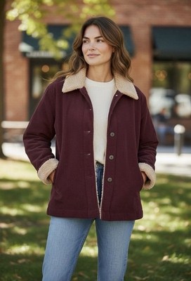 Boston Traders Women's Sherpa Lined Corduroy Jacket Trucker Style Size Med Red