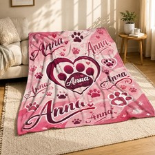 Custom Paw Heart Coral Fleece Blanket