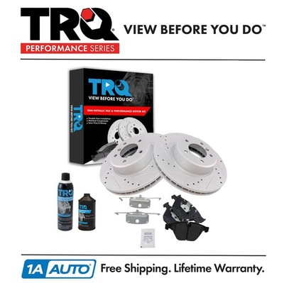 TRQ Performance Drilled Slotted Rotor & Metallic Brake Pad Front Kit w/Chemicals