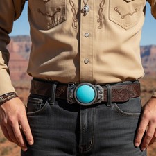 NEW Men Women Western Fashion Belt Buckle Silver Metal Big Turquoise Blue Unisex