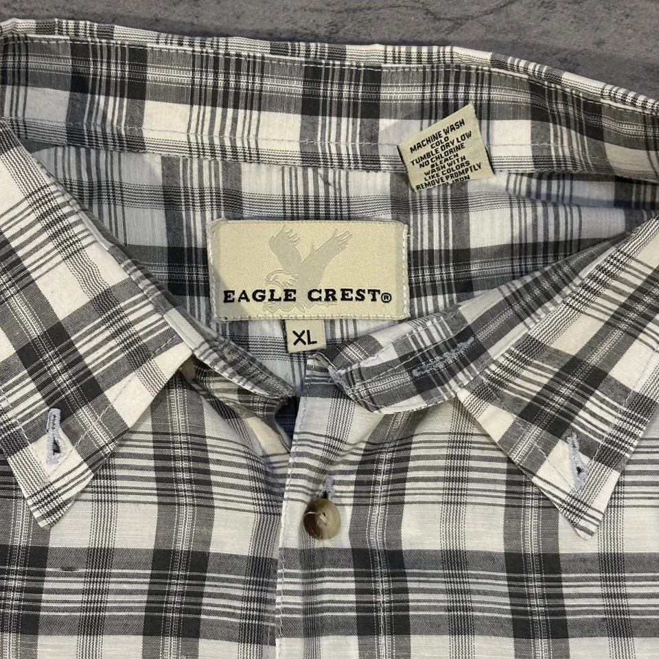 Camisa Eagle Crest Para Hombre XL A Cuadros Blanca Gris Negra Manga Corta Abotonada De Colección Foto 3 de 4