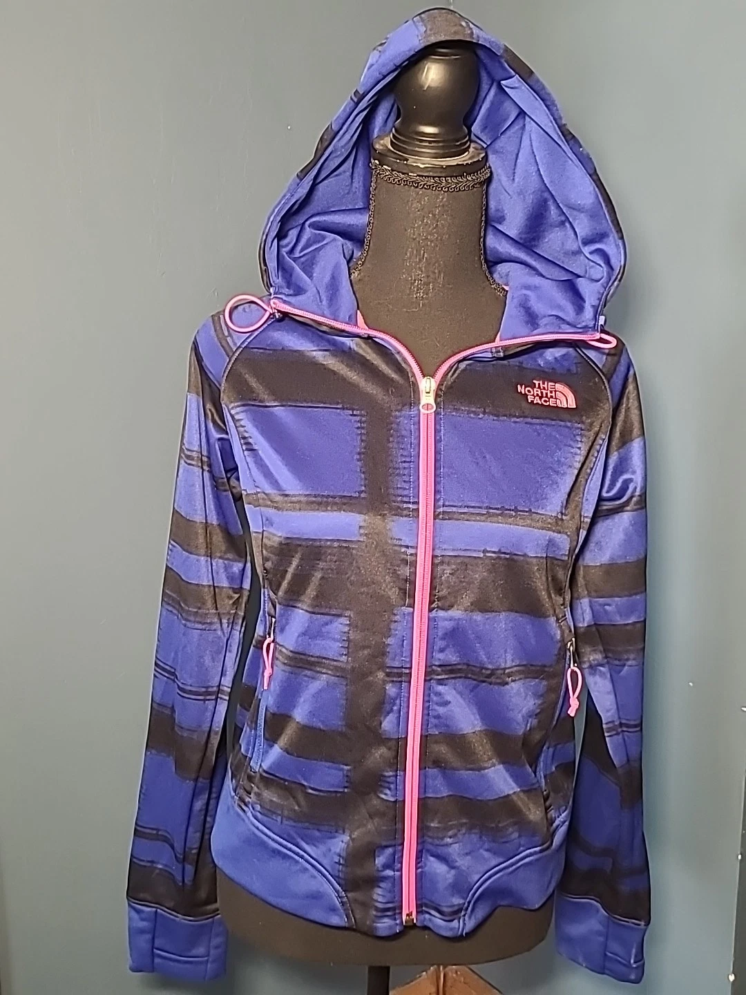 Womens Sz M The North Face Athletic Jogger Hoodie Shiny Fabric Blue Black Pink