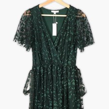 Baltic Born Green Floral Embroidered Maxi Dress Women's M NWT
