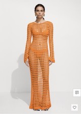 Nwt MANGO Women's Long Openwork Knitted Orange Dress size M