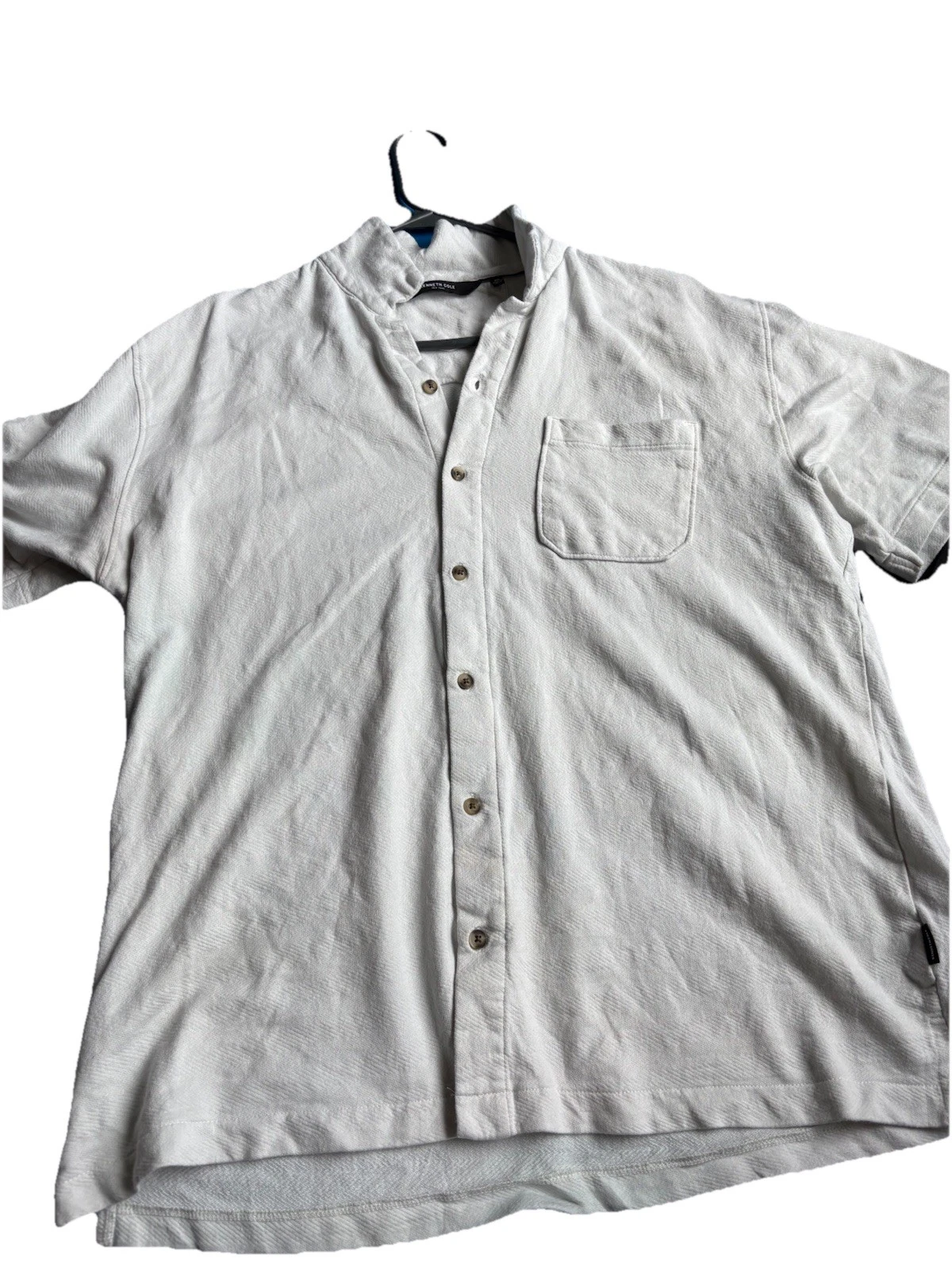 Kenneth Cole Men's Tan Shirt size Large short sleeve collared button up linen
