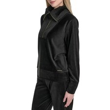 Halston Womens Velour Quarter-Zip Pullover Si...