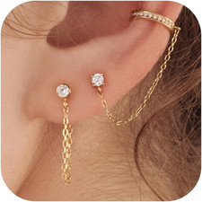 Gold Earrings for Women 3 Pairs 14K Gold Plated Hoop Stacks Hypoallergenic Light